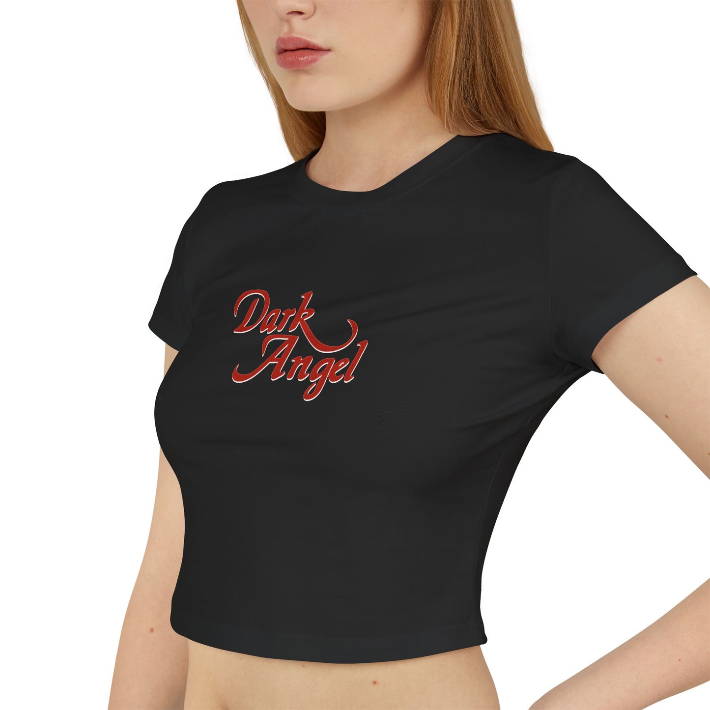 divine feminine edit cropped baby tee black; Dark Angel graphic