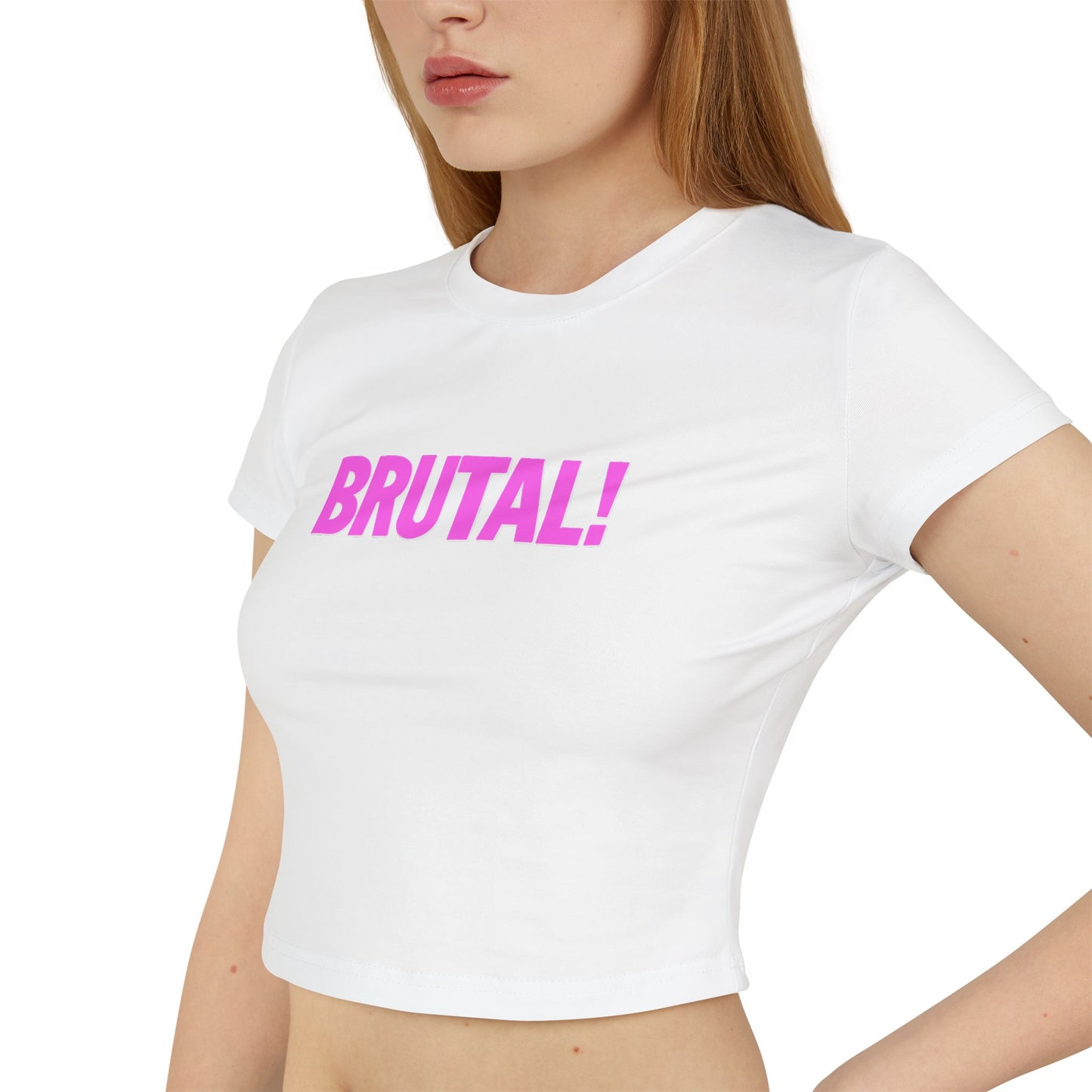 divine feminine edit cropped baby tee white; BRUTAL graphic tee
