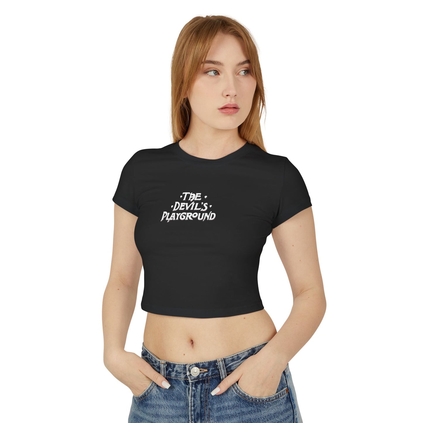 divine feminine edit cropped baby tee; The Devils Playground graphic tee