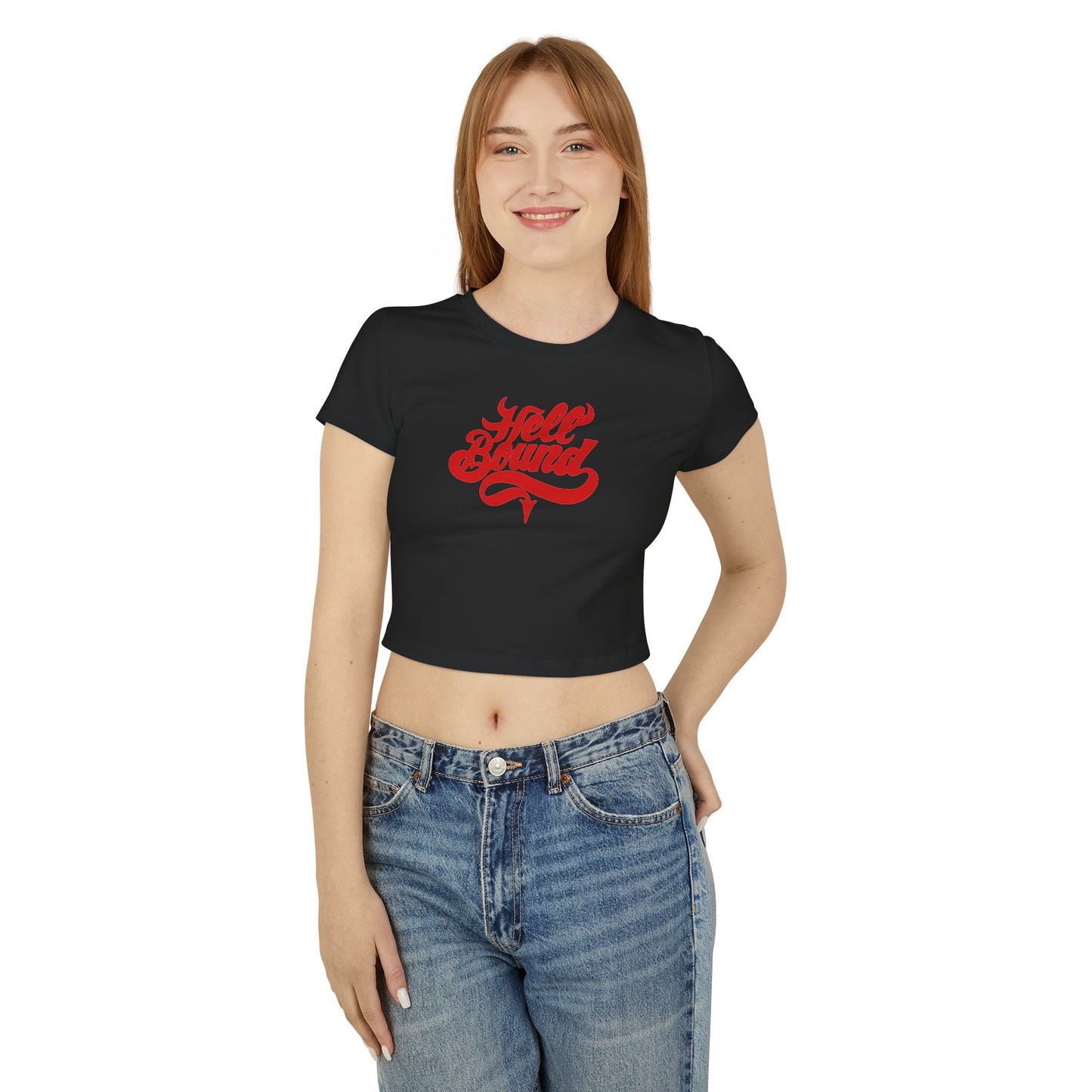 divine feminine edit cropped baby tee black; Hell Bound graphic tee