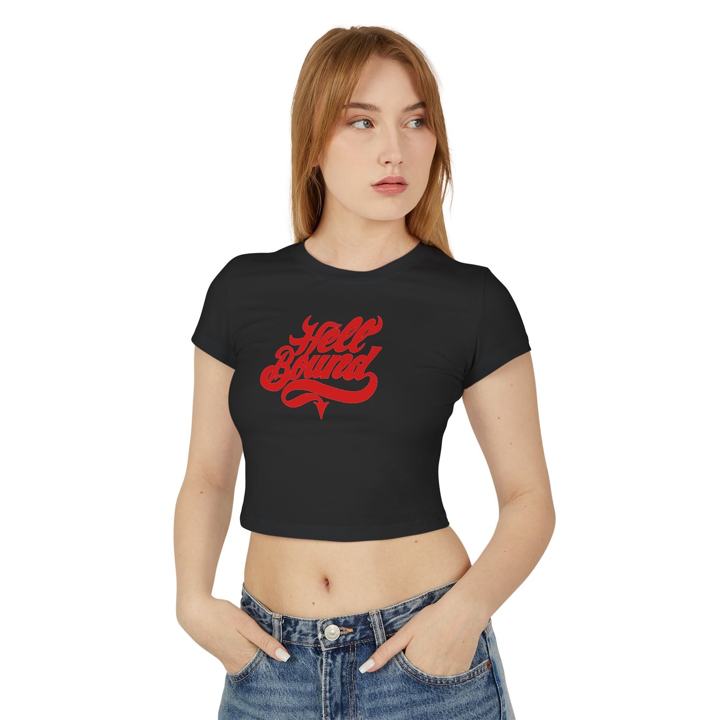divine feminine edit cropped baby tee black; Hell Bound graphic tee