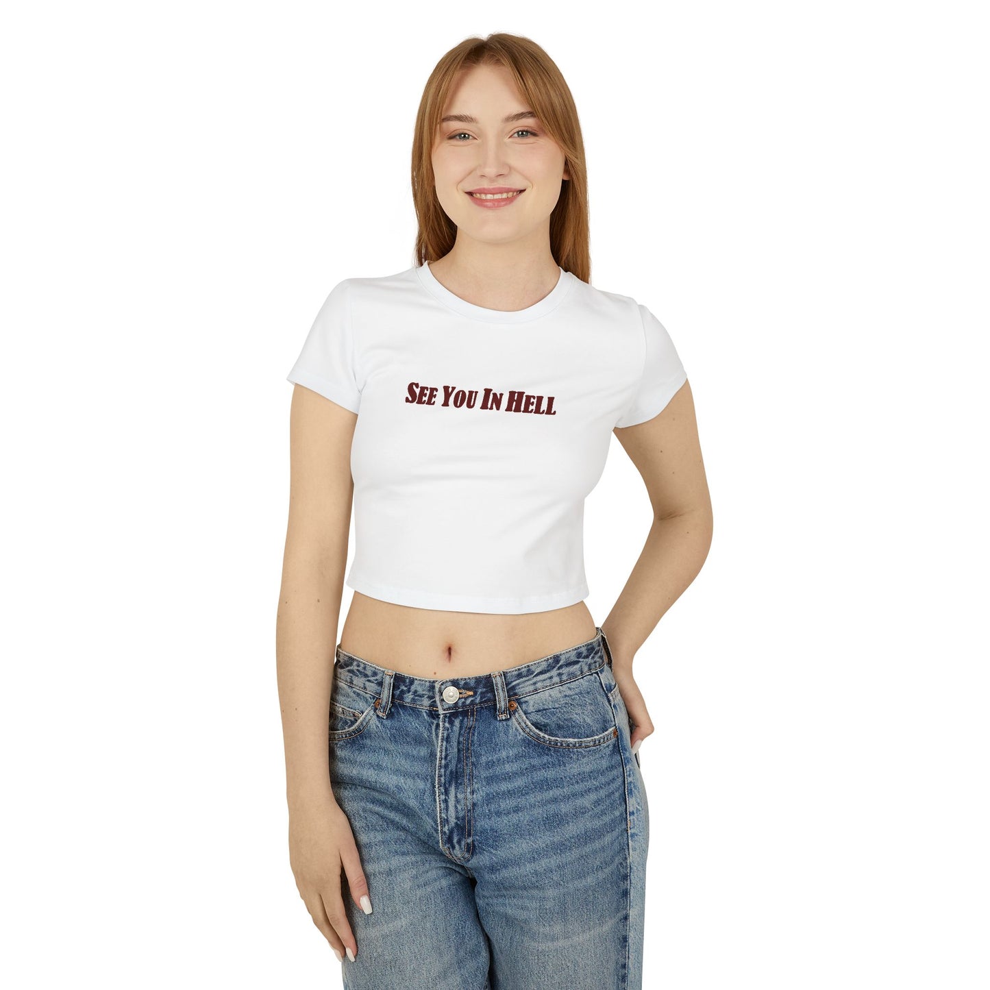 divine feminine edit cropped baby tee; See You In Hell Graphic T-Shirt