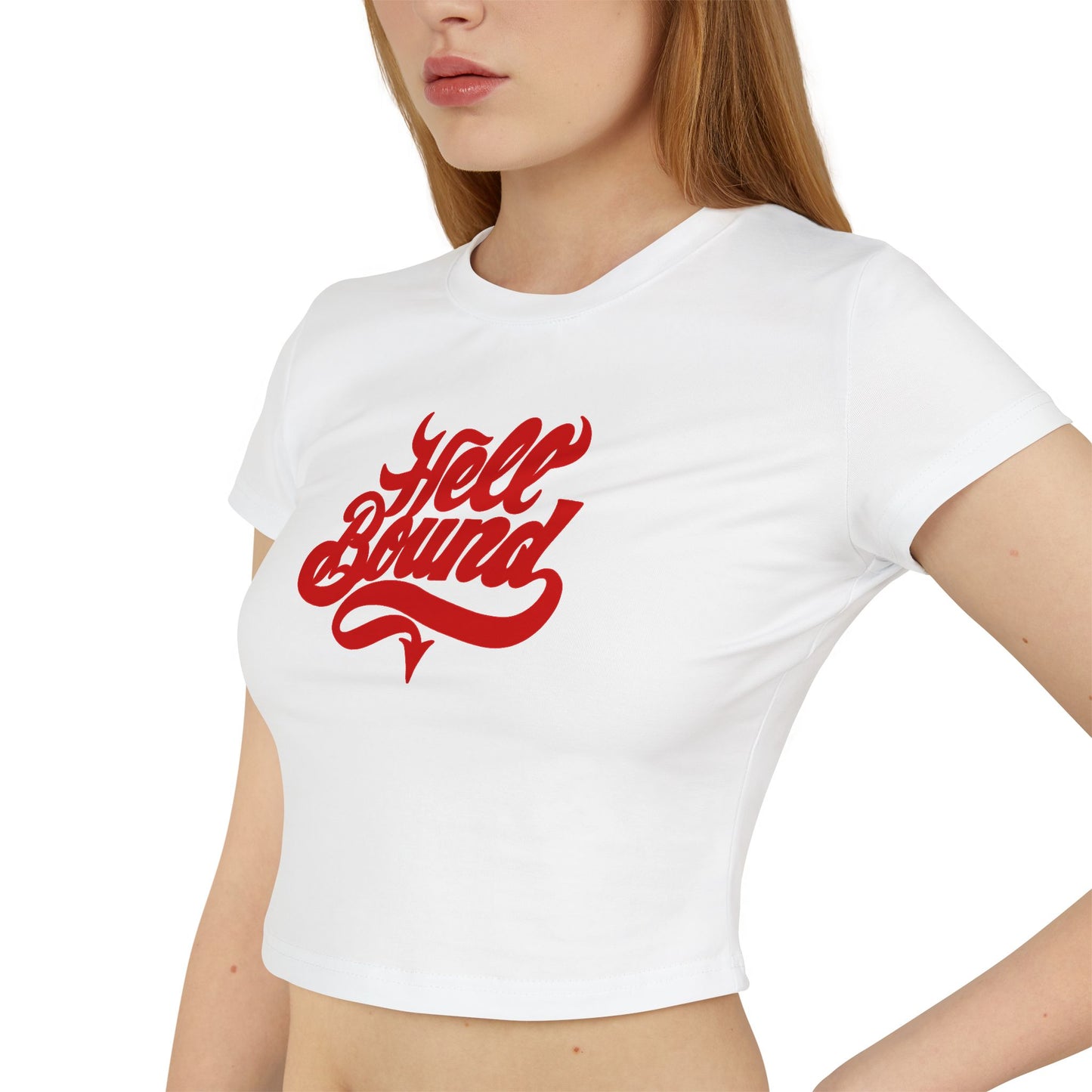 divine feminine edit cropped baby tee white; Hell Bound graphic tee