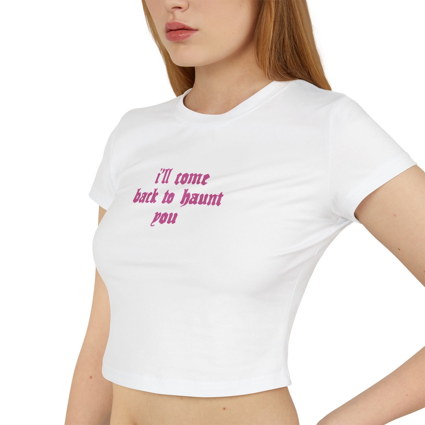 divine feminine edit cropped baby tee; I’ll Come Back to Haunt You graphic