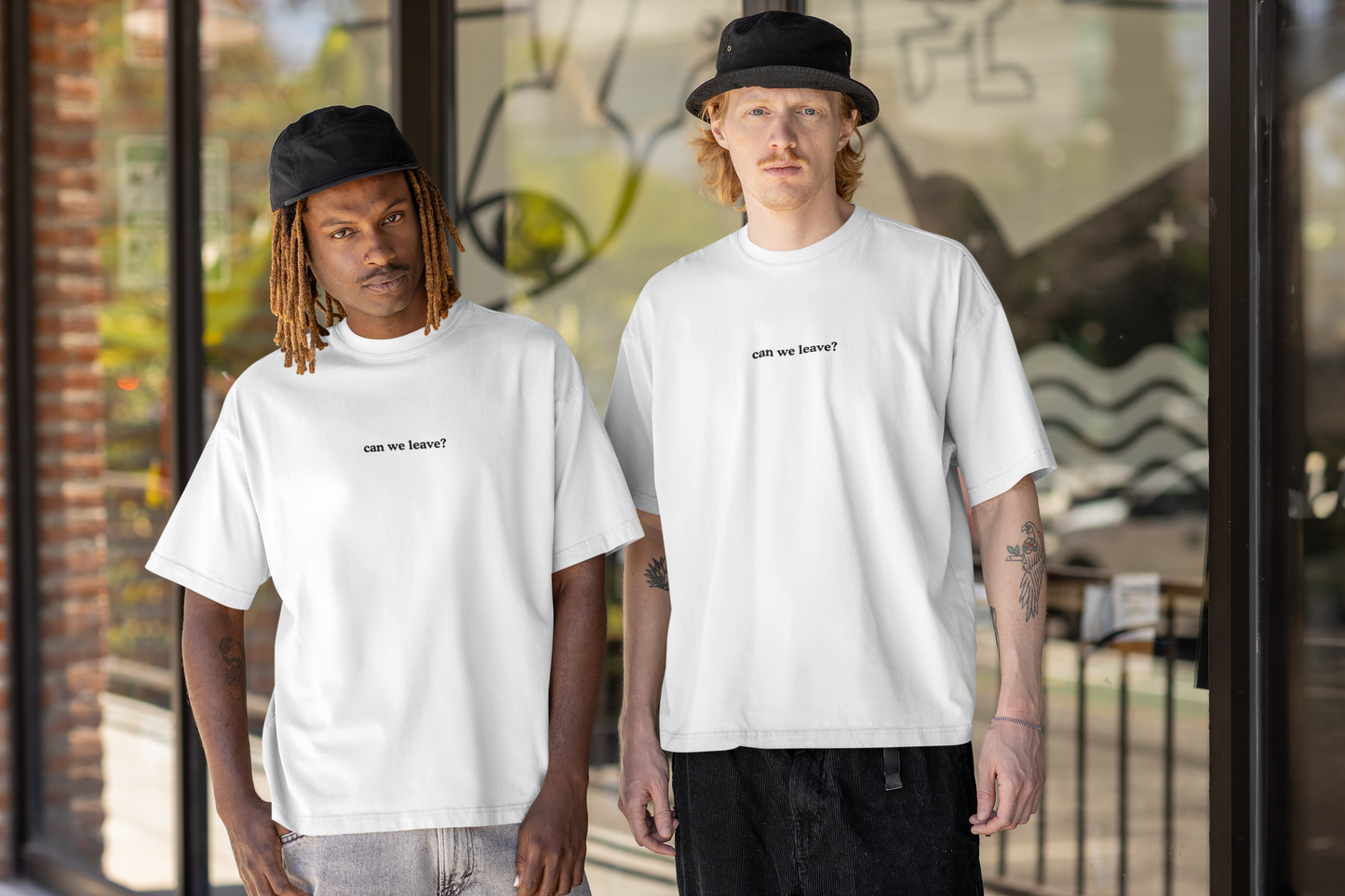 Aa | can we leave? graphic slogan boyfriend tee | jersey short sleeve oversized original cotton