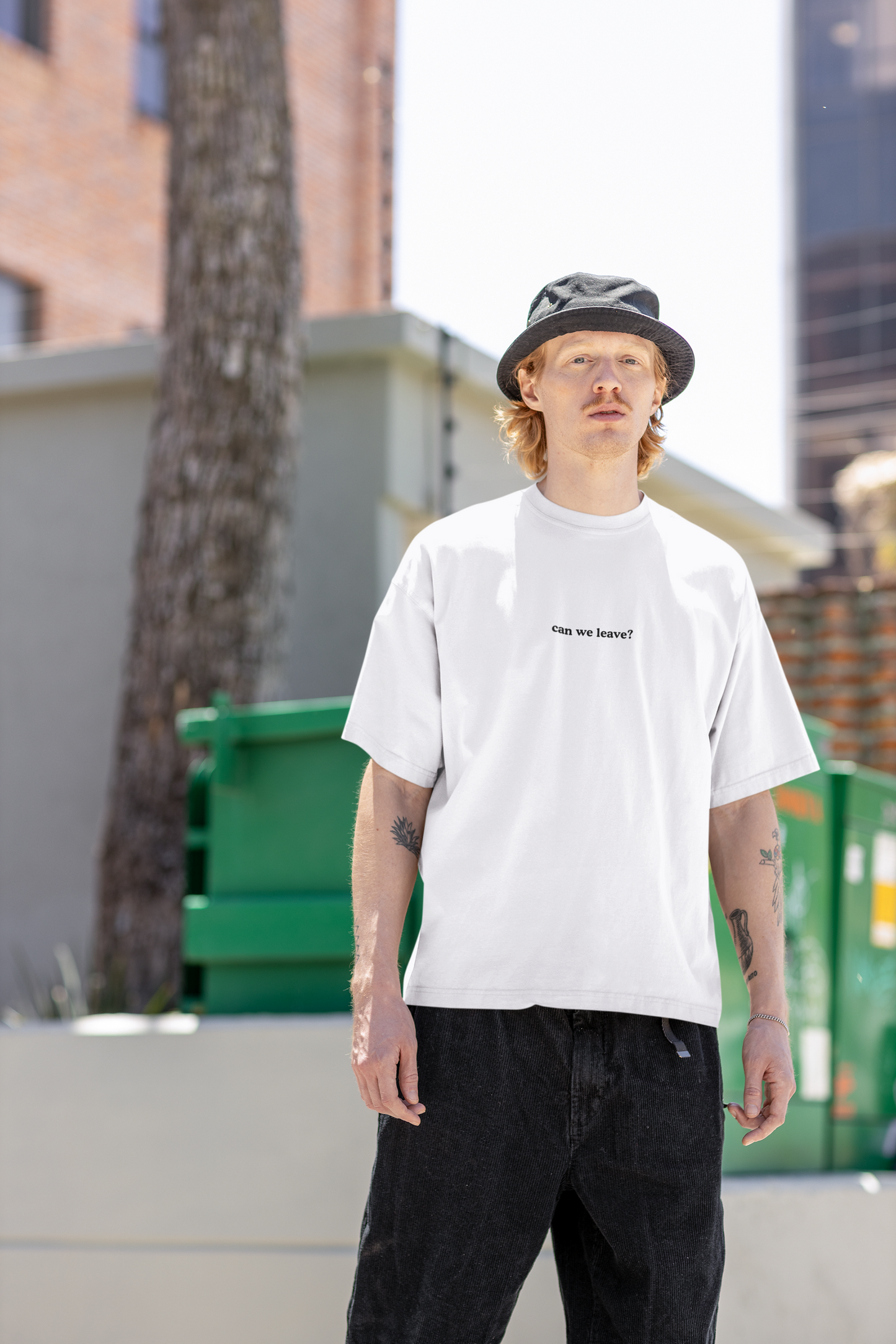 Aa | can we leave? graphic slogan boyfriend tee | jersey short sleeve oversized original cotton