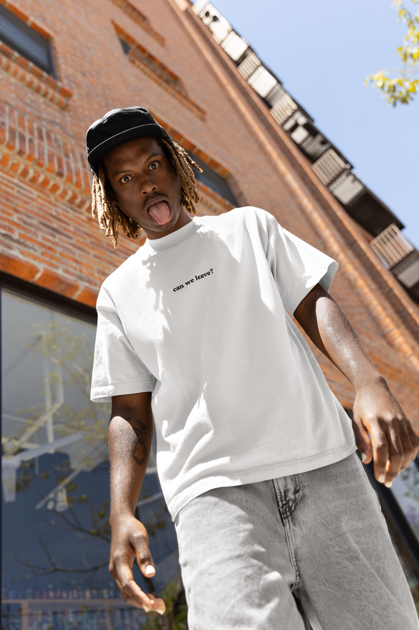 Aa | can we leave? graphic slogan boyfriend tee | jersey short sleeve oversized original cotton