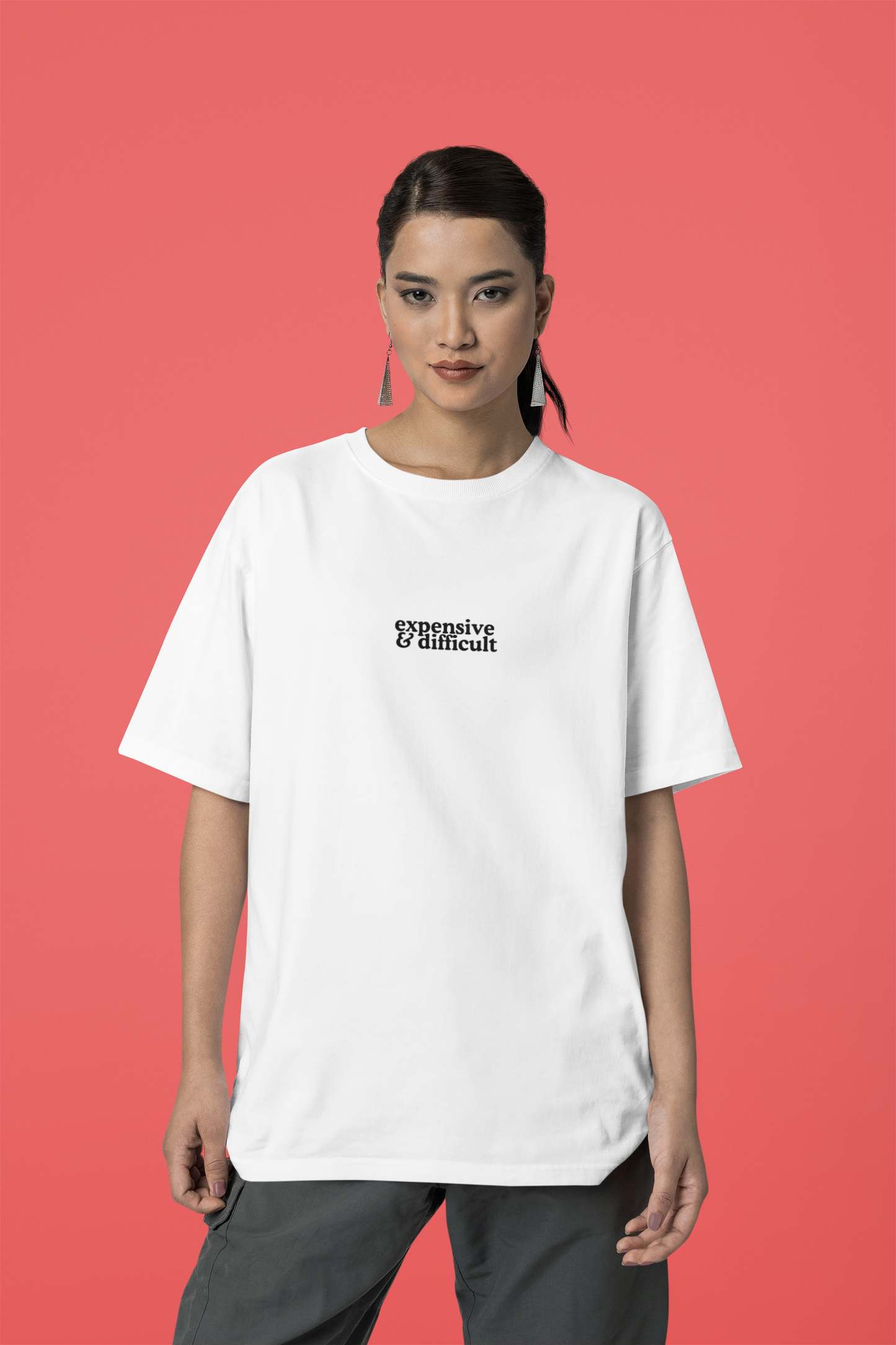 Aa | expensive&difficult graphic slogan boyfriend tee | jersey short sleeve oversized original cotton