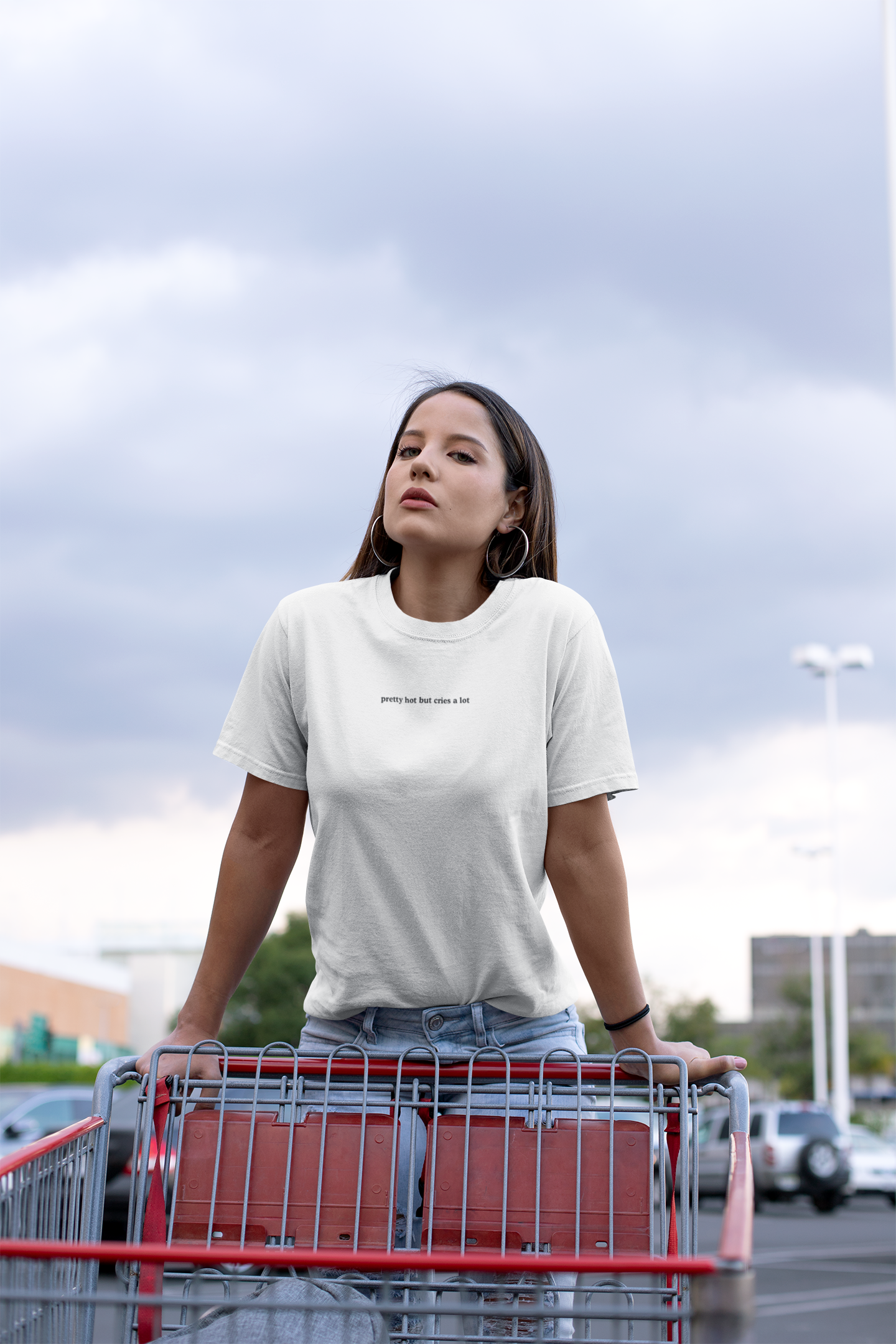 Aa | pretty hot but cries a lot graphic slogan boyfriend tee | jersey short sleeve oversized original cotton