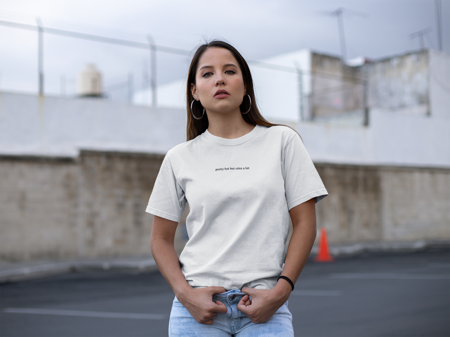Aa | pretty hot but cries a lot graphic slogan boyfriend tee | jersey short sleeve oversized original cotton