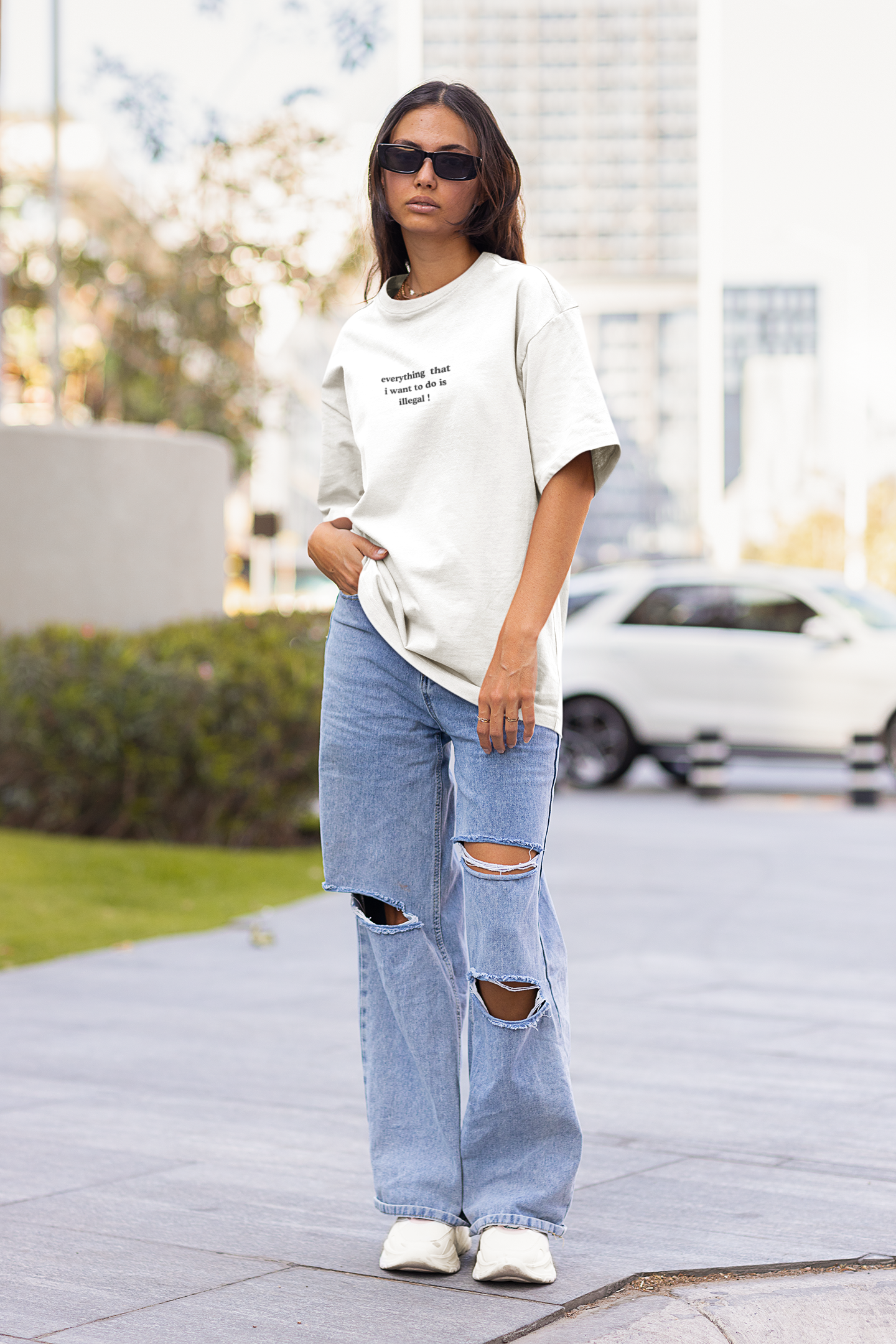 Aa everything that I want to do is illegal ! graphic slogan jersey short sleeve original cotton boyfriend tee