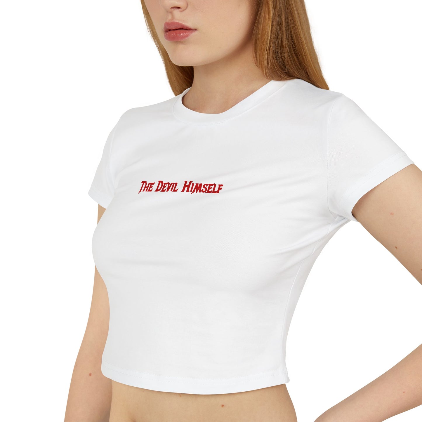 divine feminine edit cropped baby tee white; The Devil Himself graphic