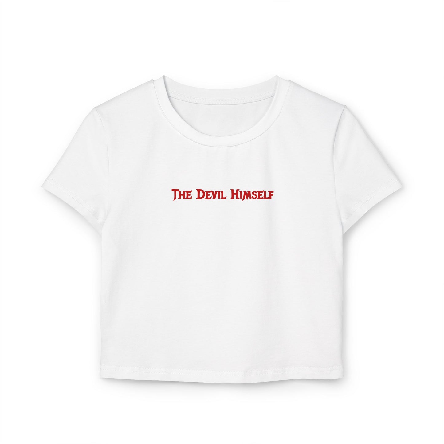 divine feminine edit cropped baby tee white; The Devil Himself graphic