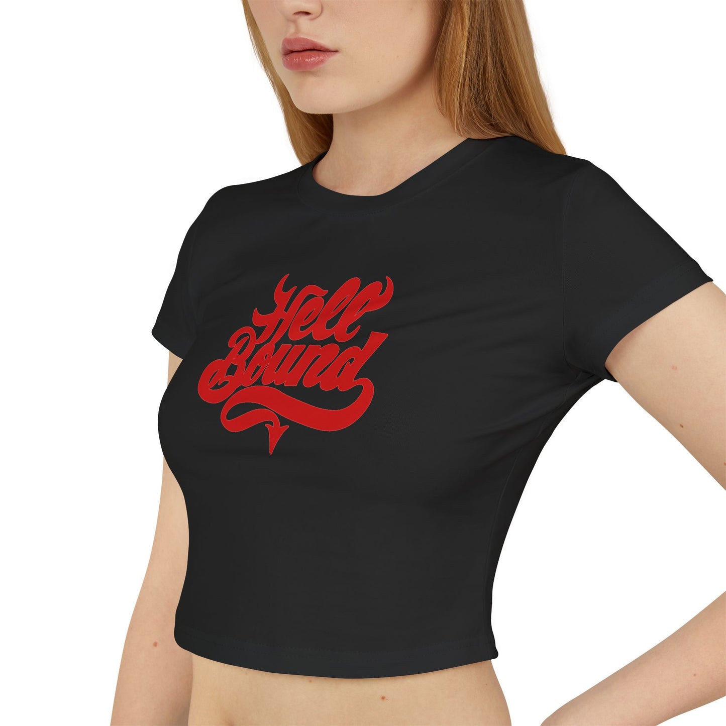 divine feminine edit cropped baby tee black; Hell Bound graphic tee