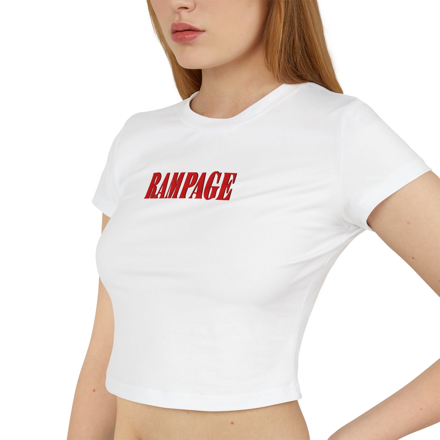 divine feminine edit cropped baby tee white; Rampage graphic tee