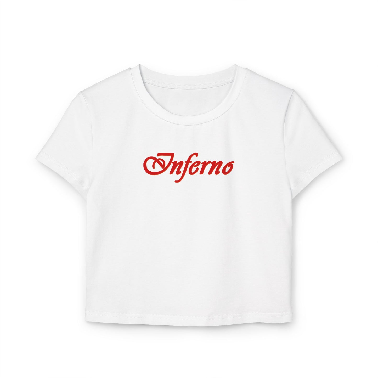 divine feminine edit cropped baby tee white; Inferno graphic tee