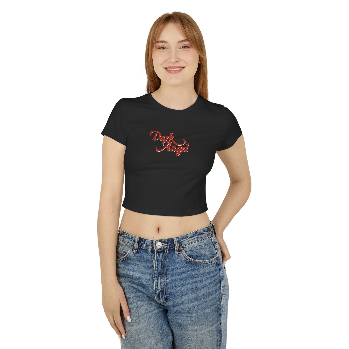 divine feminine edit cropped baby tee black; Dark Angel graphic