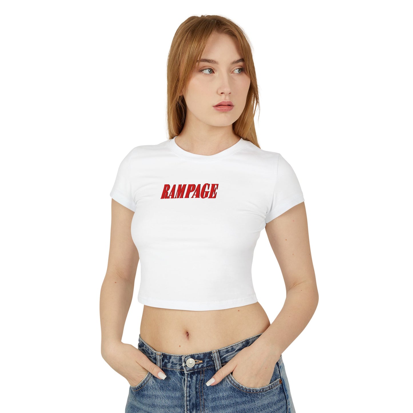 divine feminine edit cropped baby tee white; Rampage graphic tee