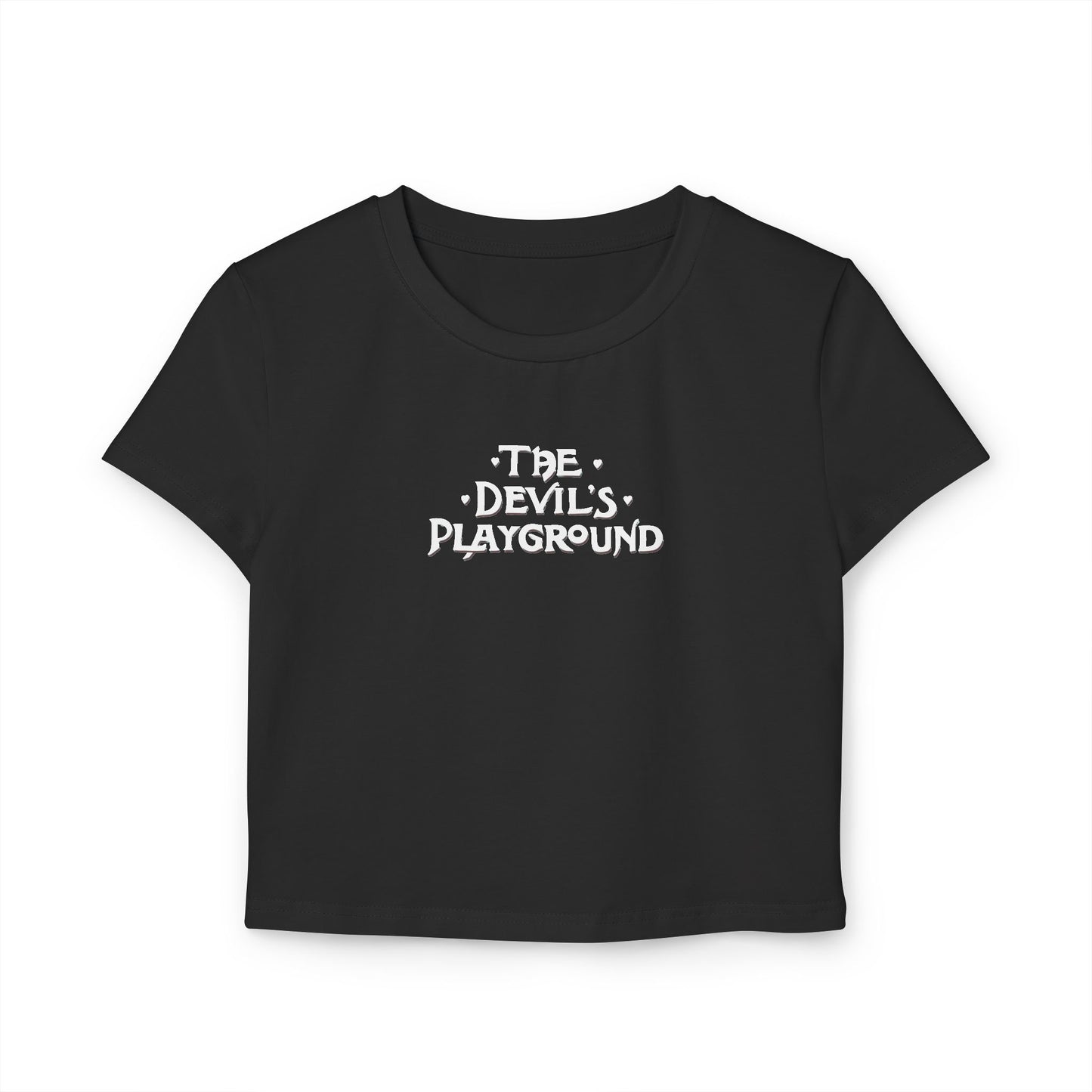 divine feminine edit cropped baby tee; The Devils Playground graphic tee