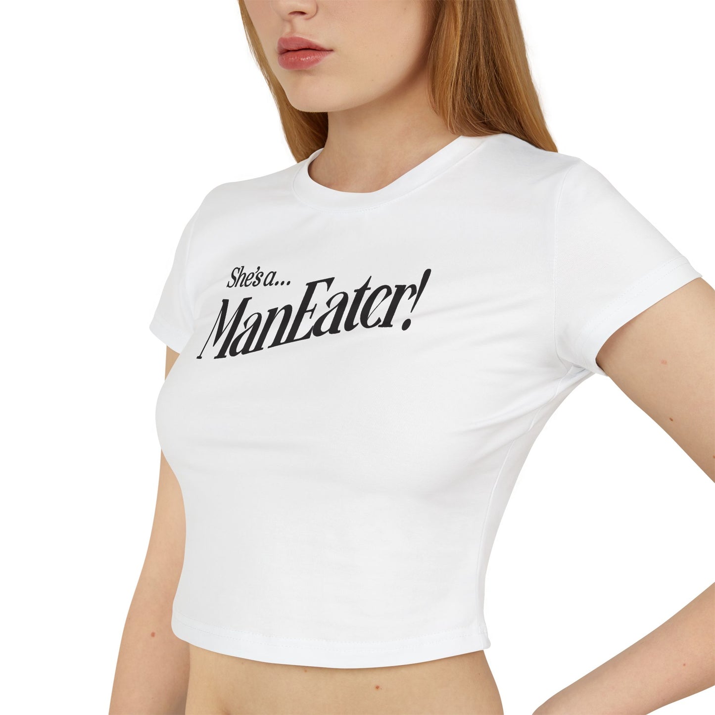 divine feminine edit cropped baby tee; She’s a Maneater graphic
