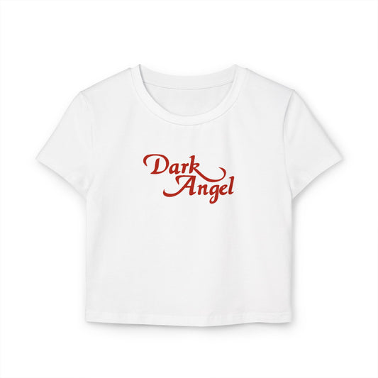 divine feminine edit cropped baby tee white; Dark Angel graphic