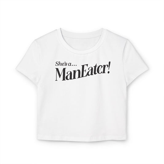 divine feminine edit cropped baby tee; She’s a Maneater graphic