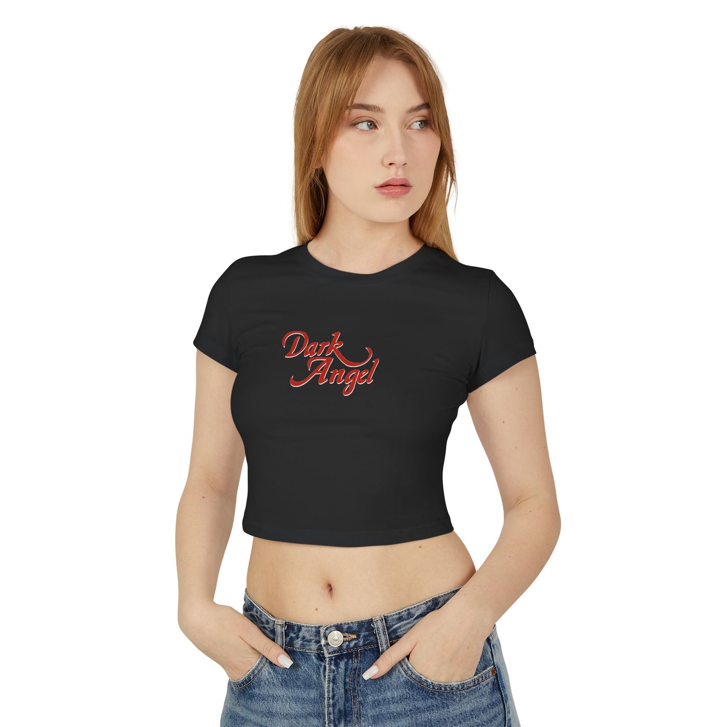 divine feminine edit cropped baby tee black; Dark Angel graphic
