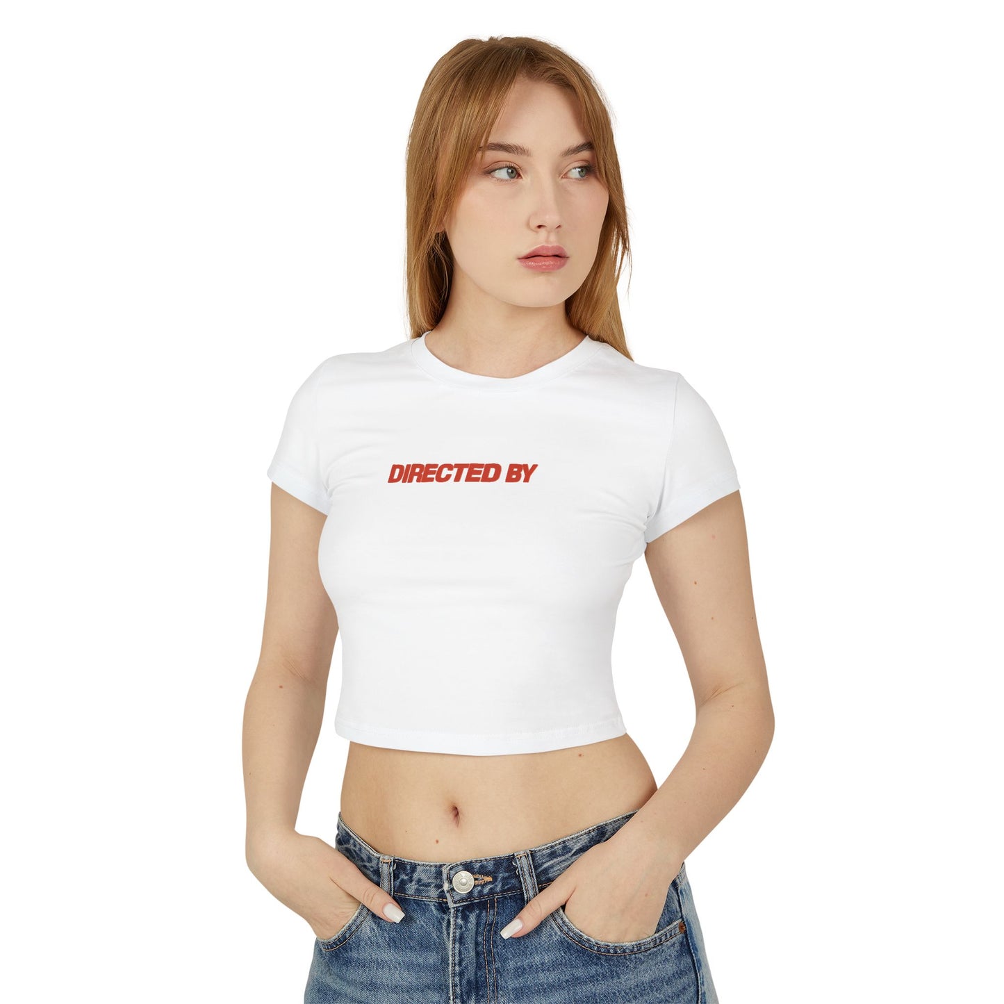 divine feminine edit cropped baby tee white; Directed By graphic