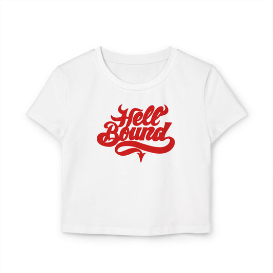 divine feminine edit cropped baby tee white; Hell Bound graphic tee