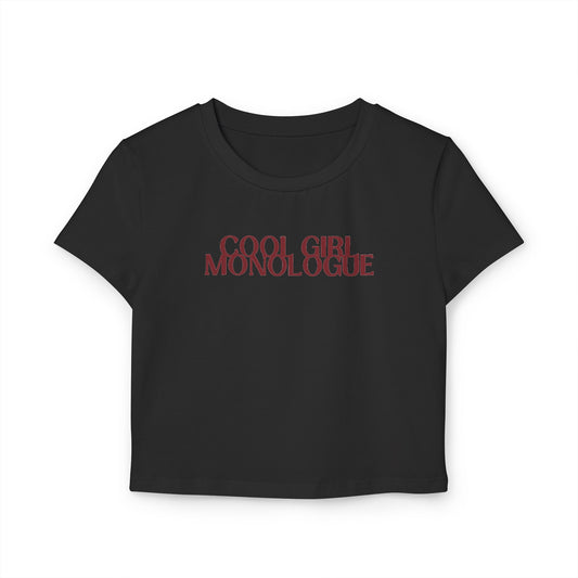 divine feminine edit cropped baby tee black; Cool Girl Monologue graphic