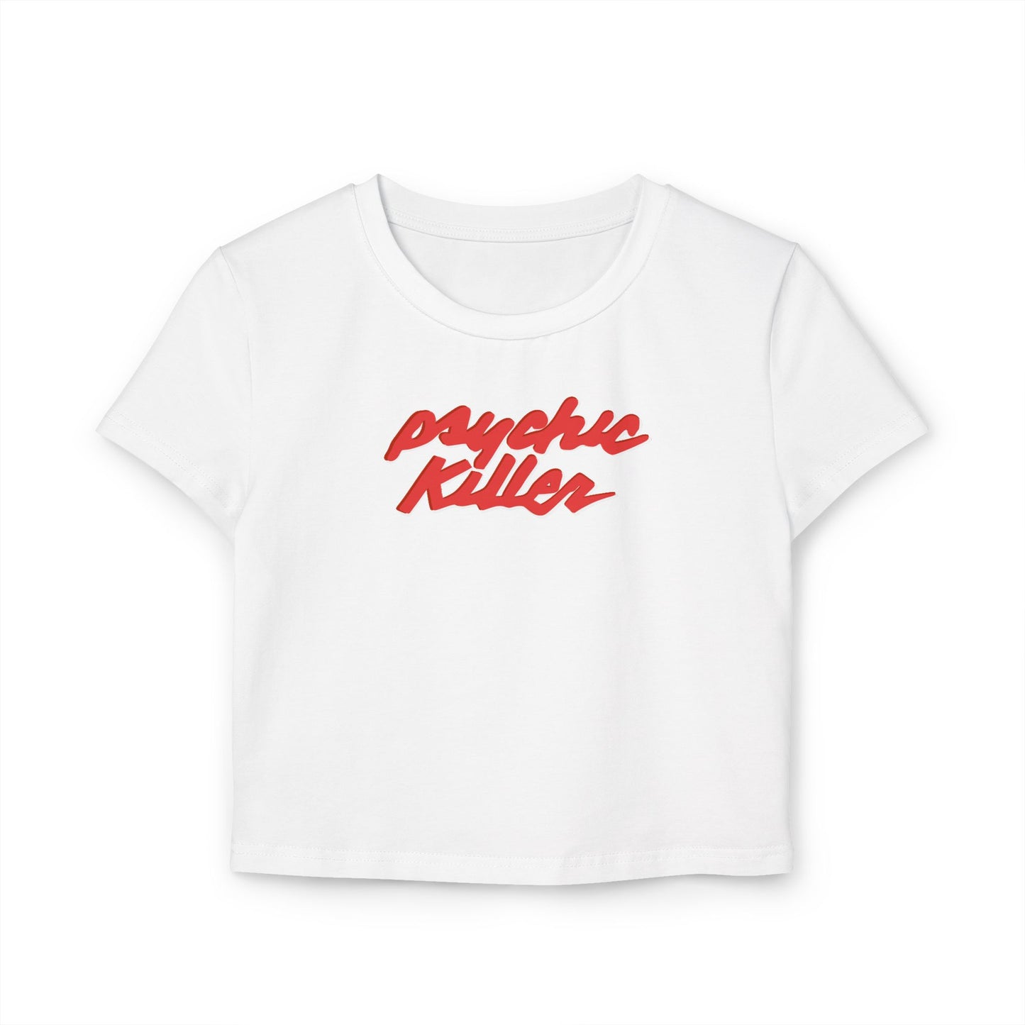 divine feminine edit cropped baby tee white; Psychic Killer