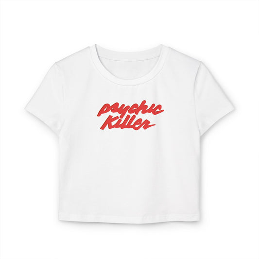 divine feminine edit cropped baby tee white; Psychic Killer