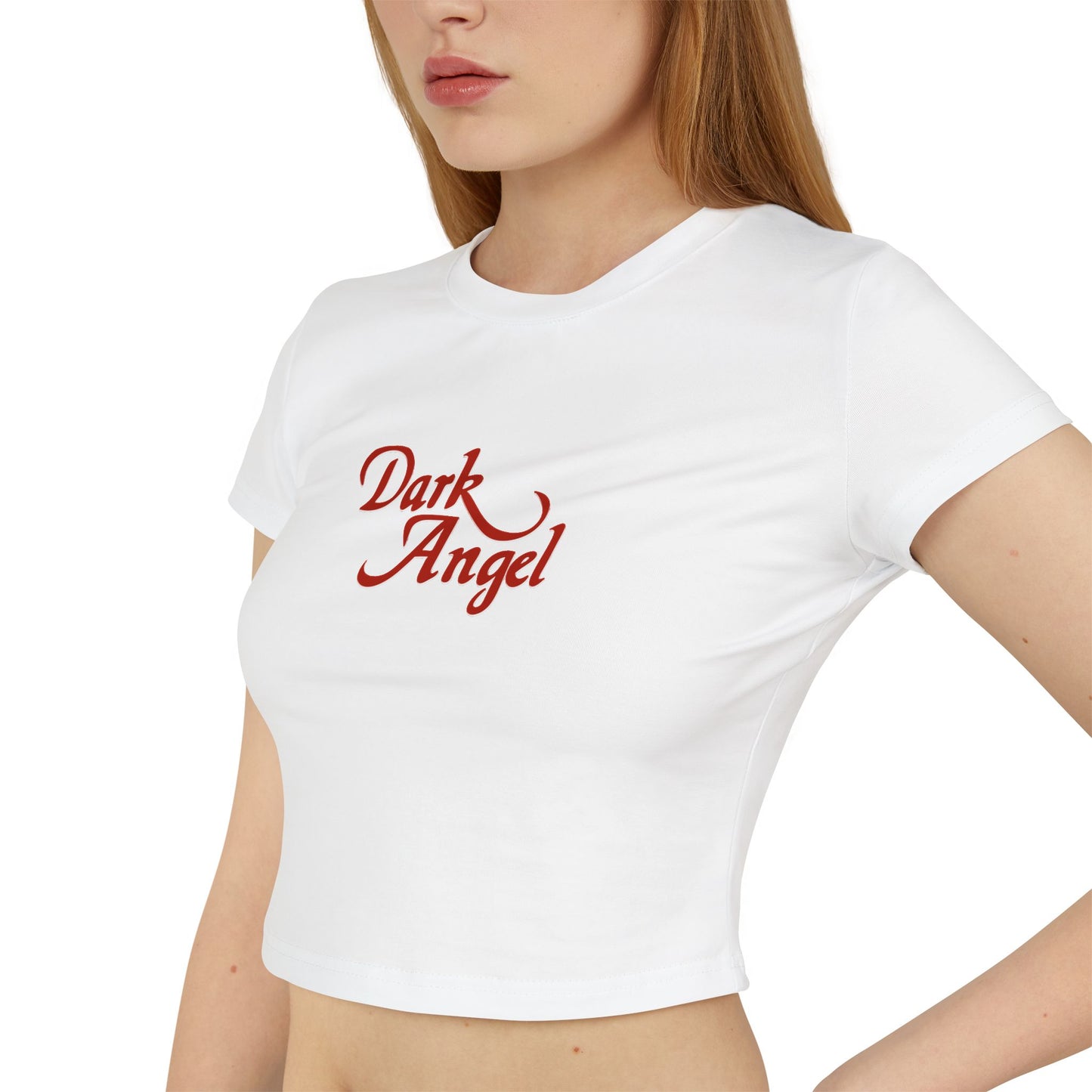 divine feminine edit cropped baby tee white; Dark Angel graphic