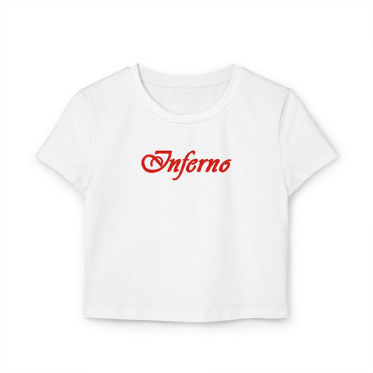 divine feminine edit cropped baby tee white; Inferno graphic tee