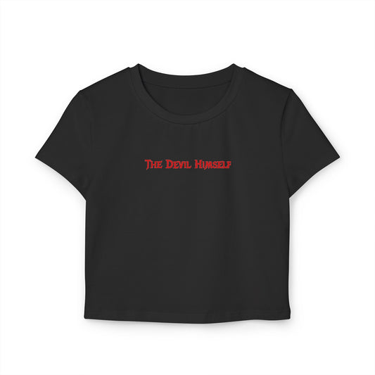 divine feminine edit cropped baby tee black; The Devil Himself graphic
