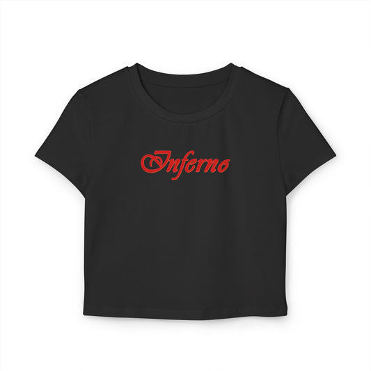 divine feminine edit cropped baby tee black; Inferno graphic tee