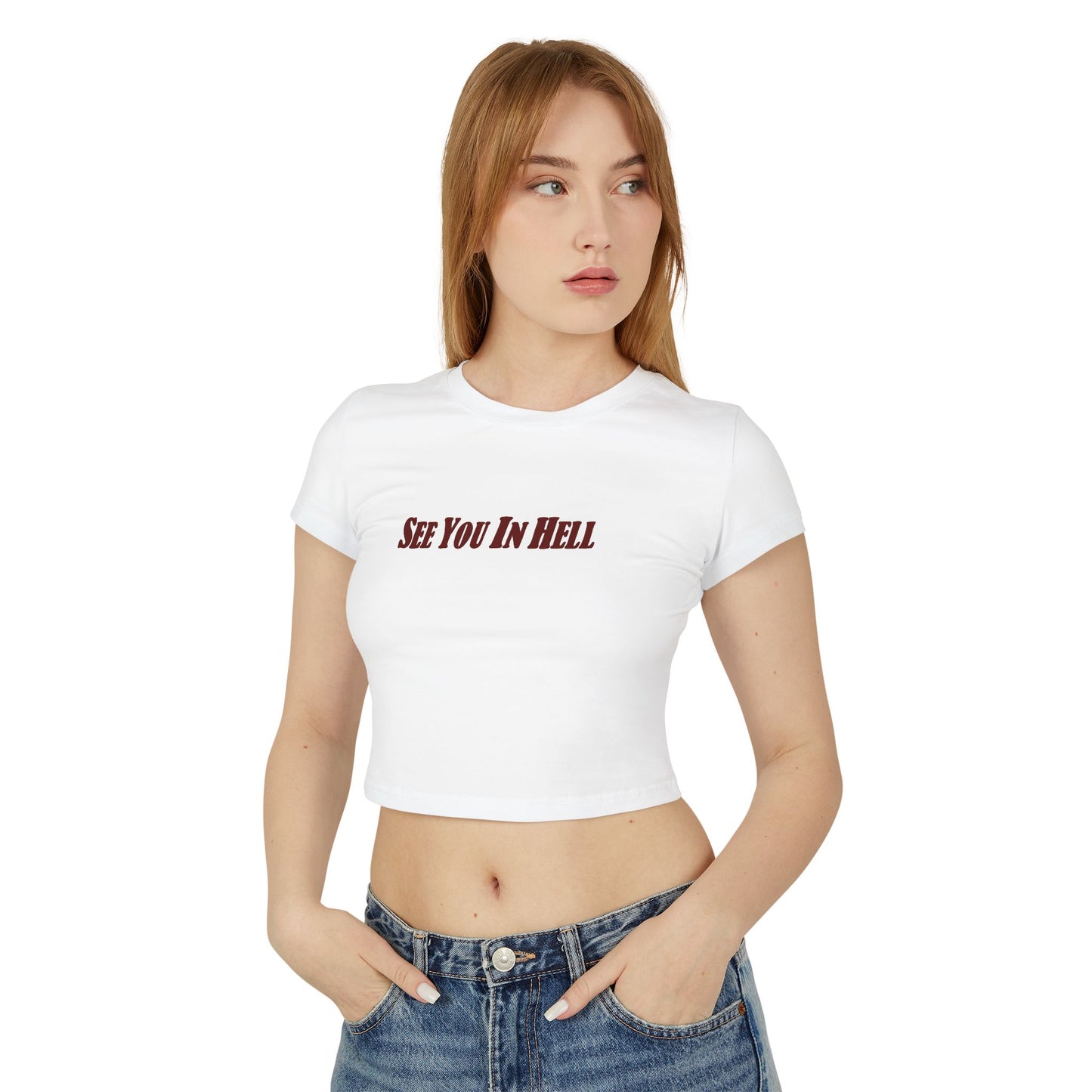 divine feminine edit cropped baby tee; See You In Hell Graphic T-Shirt
