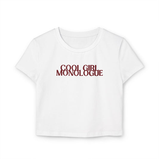 divine feminine edit cropped baby tee white; Cool Girl Monologue graphic